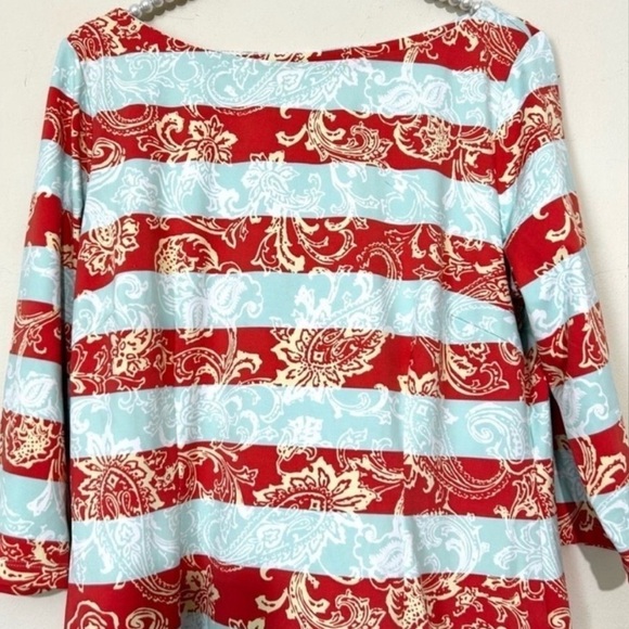 J. McLaughlin Mari Striped Paisley Blue & Red Catalina Cloth Dress SIZE LARGE - Picture 4 of 8